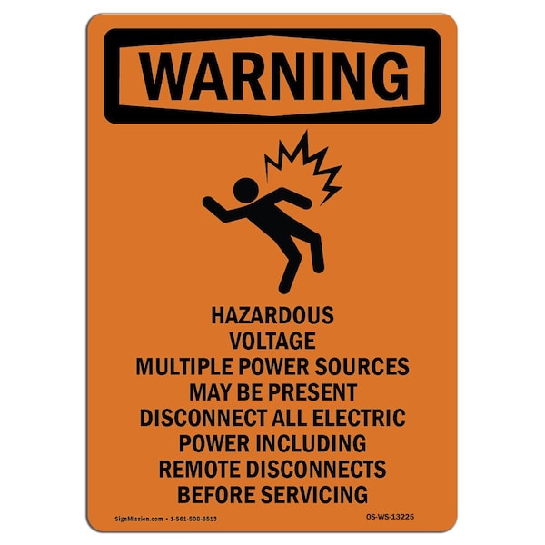 Safety Sign, OSHA WARNING, 18" Height, Hazardous Voltage, Portrait, D-1218-V-13225